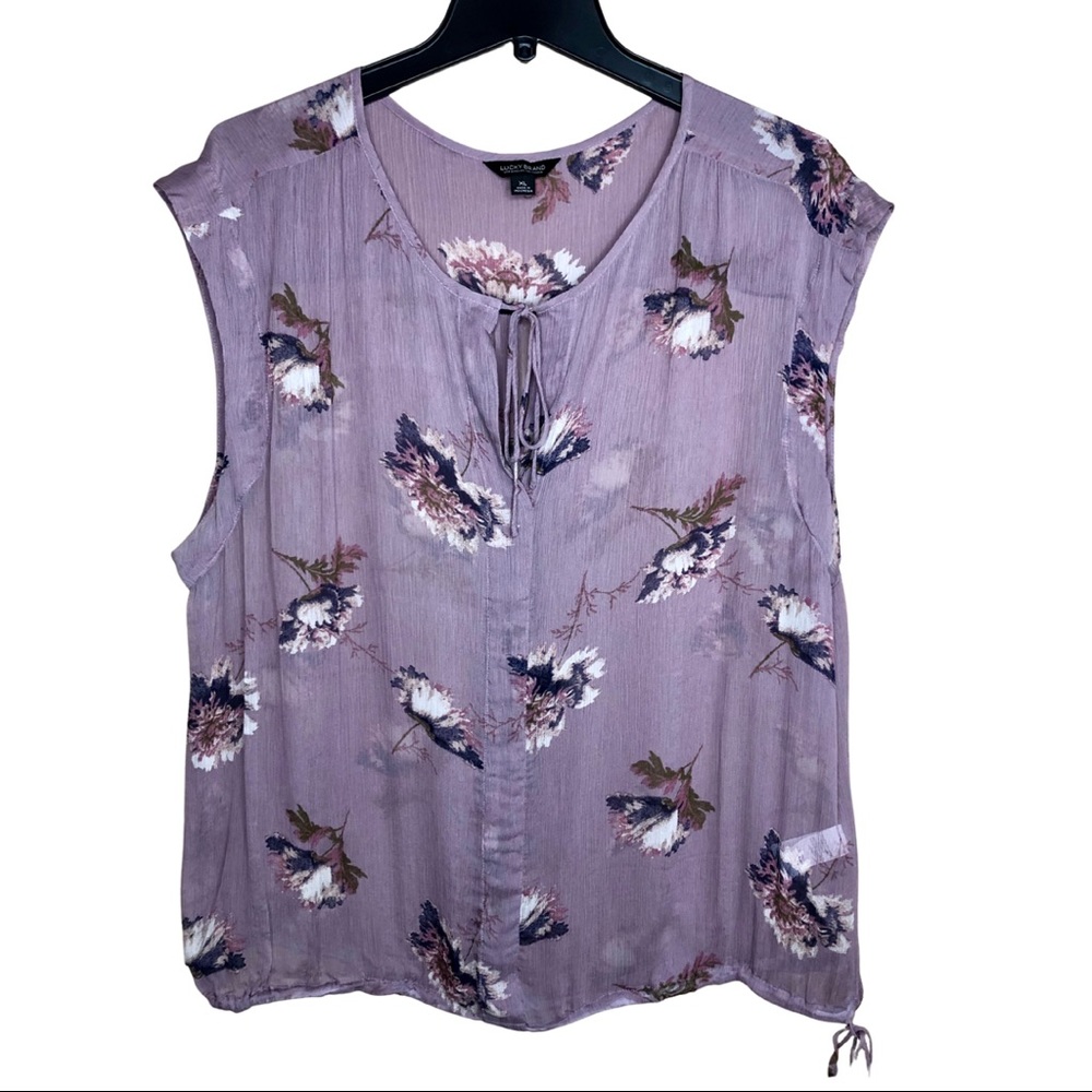 Lucky Brand sleeveless sheer floral front tie top